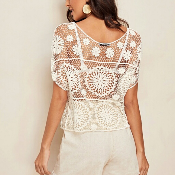 Sheer Guipure lace Top without Bra - Picture 6 of 7